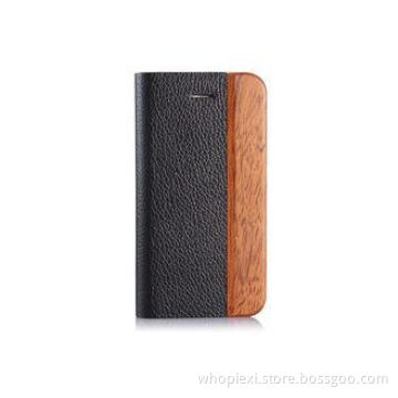 Rosewood and Brown Lychee Leather Cell Phone Case Waterproo